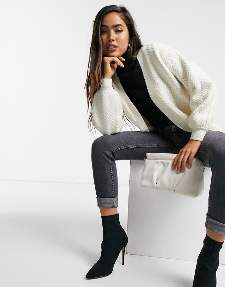 Fashion Union Relaxed Cardigan In Cable Knit-white