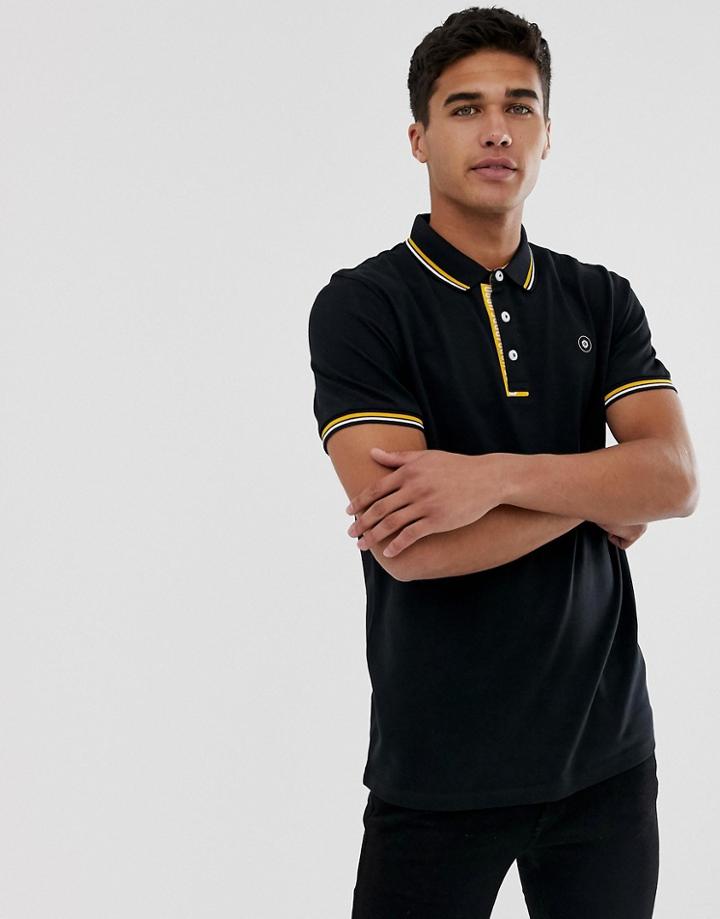 Jack & Jones Core Contrast Collar Tipped Logo Polo In Black