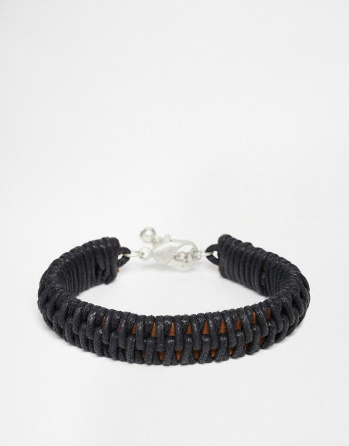 Asos Leather And Cord Bracelet In Black - Black