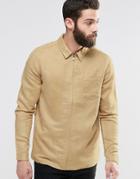 Asos Suedette Zip-up Shirt In Stone With Long Sleeves In Regular Fit - Stone