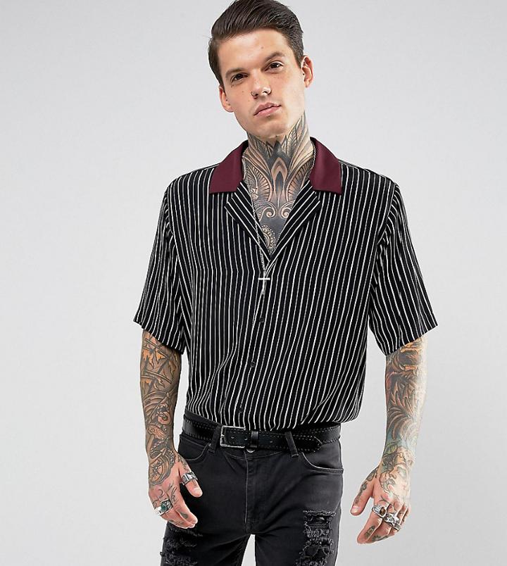 Reclaimed Vintage Inspired Revere Shirt With Short Sleeves In Reg Fit - Black