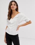 Asos Design Short Sleeve Off Shoulder Structured Top In Linen - White
