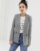 Pull & Bear Blazer In Black Gingham Print - Black