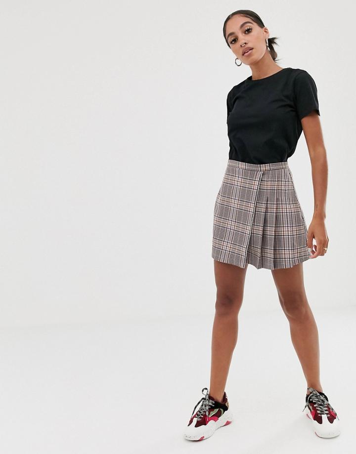 Asos Design Check Mini Wrap Skirt With Rhinestone Trim - Multi