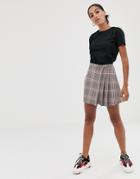 Asos Design Check Mini Wrap Skirt With Rhinestone Trim - Multi