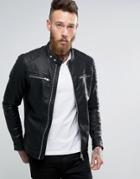 Pull & Bear Faux Leather Biker Jacket In Black - Black