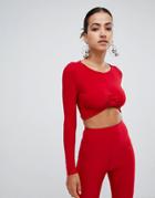 Club L Long Sleeve Cropped Top - Red