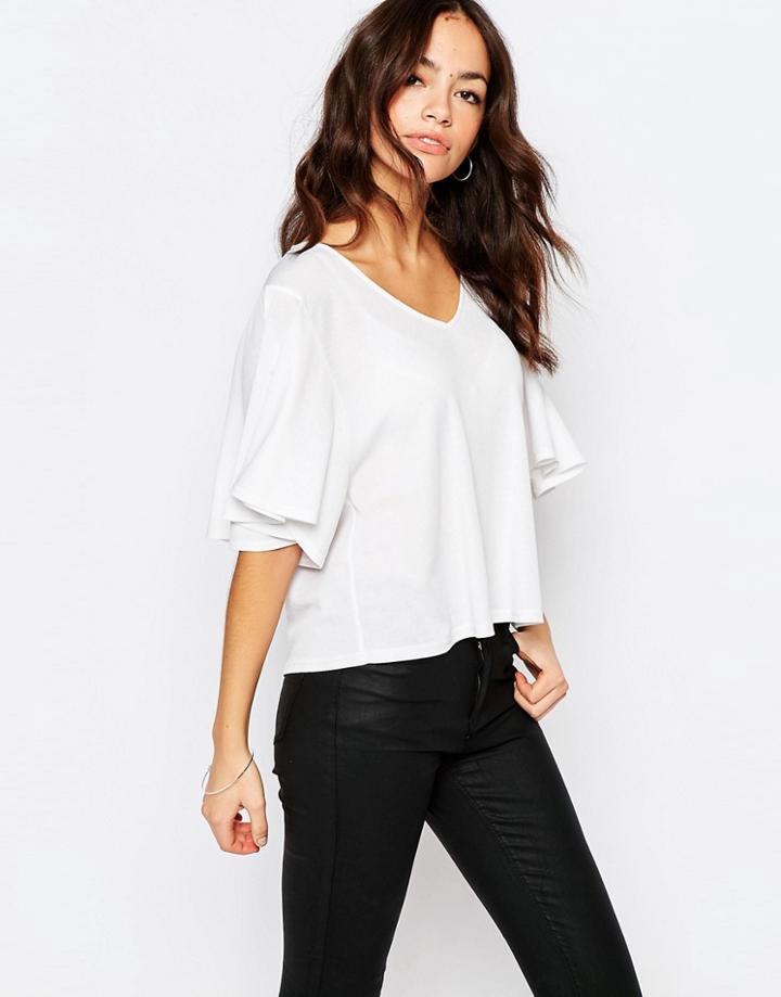 New Look Flutter Sleeve Top - Cream