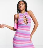 Asyou Lace Up Knitted Dress In Space Dye Print-multi