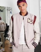 Asos Actual Varsity Jacket In Pink And Burgundy-red