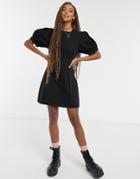 Asos Design Puff Sleeve Pintuck Dress In Black