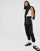 Monki Two-piece Cuffed Utility Cargo Pants In Dark Gray