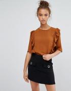 B.young Shoulder Frill Top - Tan