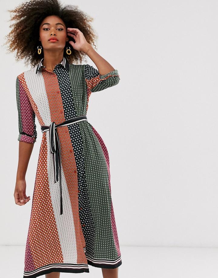 French Connection Mix And Match Maxi Shirt Dress-multi