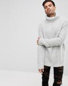 Pull & Bear Ribbed Roll Neck Sweater In Gray - Gray