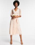 Frock And Frill Bridesmaids Embellished Midi Dress In Pearl Pink