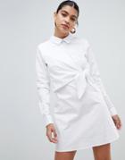 Fashion Union Shirt Dress With Tie Front Detail - White