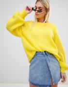 Weekday Balloon Sleeve Open Weave Knit Sweater - Yellow