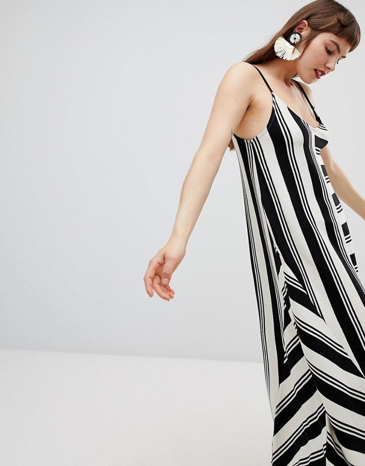 Mango Knitted Mono Stripe Hank Hem Dress In Mono - Multi