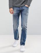 Diesel Thommer Slim Stretch Taper Jean 084dd Mid Dark Small Abriasions - Blue
