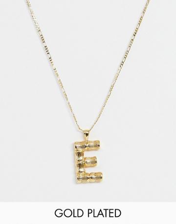 Asos Design Gold Plated Necklace With Vintage Style Textured 'e' Initial Pendant