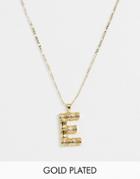 Asos Design Gold Plated Necklace With Vintage Style Textured 'e' Initial Pendant