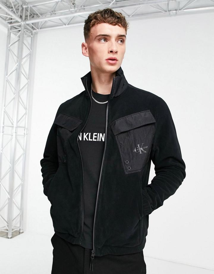 Calvin Klein Jeans Fleece Overshirt In Black