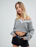 Boohoo Off Shoulder Cropped Sweater - Gray