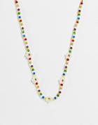 Asos Design Faceted Bead Necklace In Clear Beads And Flower Design-multi