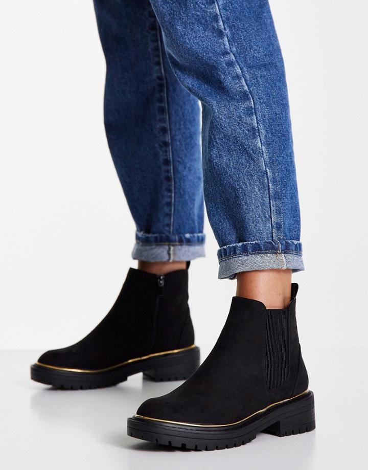 River Island Chunky Suedette Heeled Boot In Black