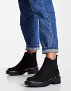 River Island Chunky Suedette Heeled Boot In Black