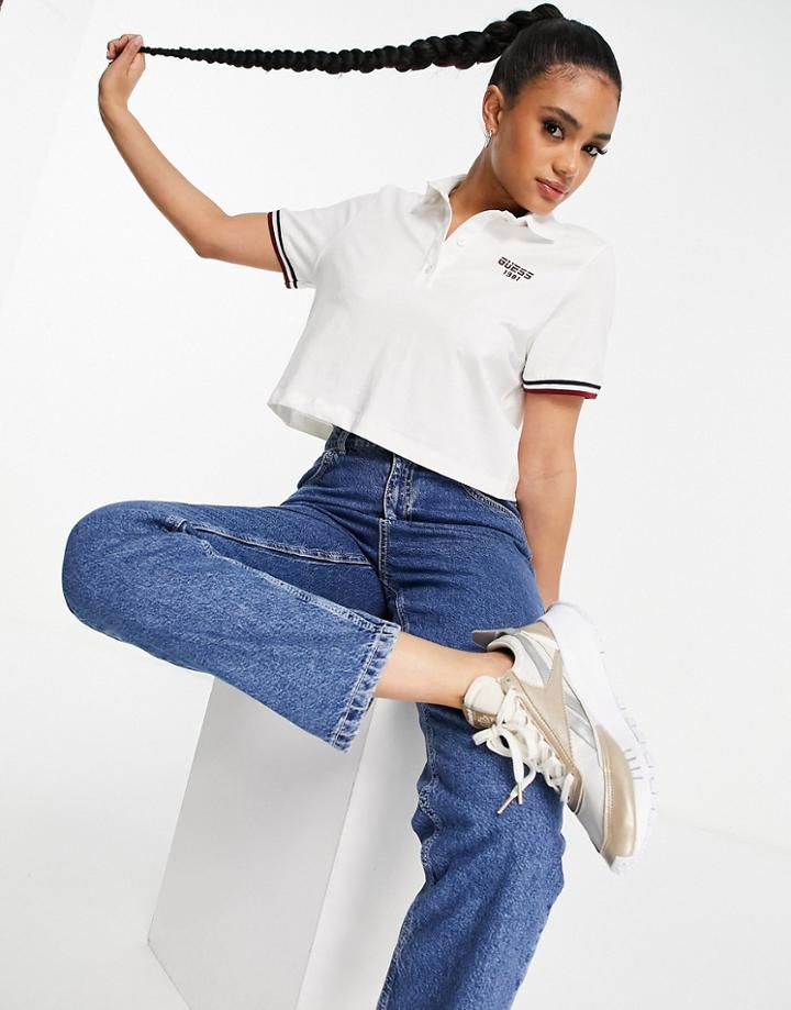 Guess Cropped Polo Shirt In Ecru-neutral