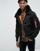 Alpha Industries Ma-1 Bomber Jacket With Hood In Regular Fit Black - Black