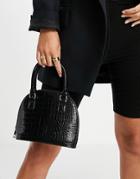 Asos Design Top Handle Bowler Bag With Detachable Crossbody Strap In Black Croc