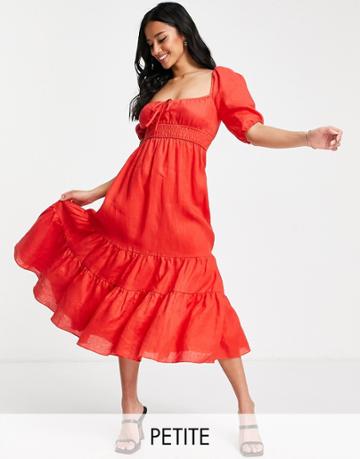 Ever New Petite Puff Sleeve Tiered Midi Dress In Red