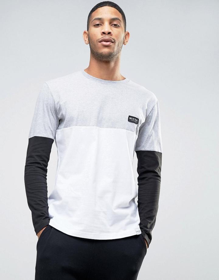 Nicce Long Sleeve T-shirt In Block Panel - Black