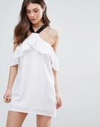 Daisy Street Ruffle Cold Shoulder Dress - White