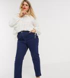 Asos Design Curve High Rise Sculpting 'sassy' Cigarette Jeans In Mid Blue-blues