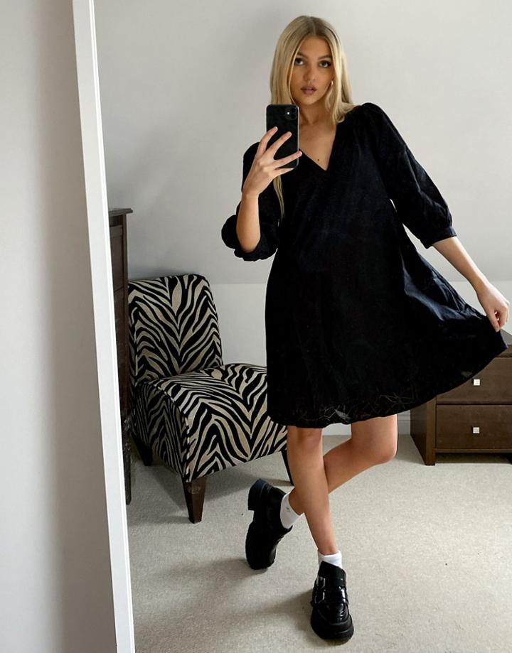 Object Eleni Volume Sleeve Smock Dress In Black