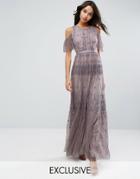 Needle & Thread Daisy Embroidery Maxi Dress With Cold Shoulder - Purpl