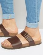 Asos Slider Sandals In Brown With Cork Sole