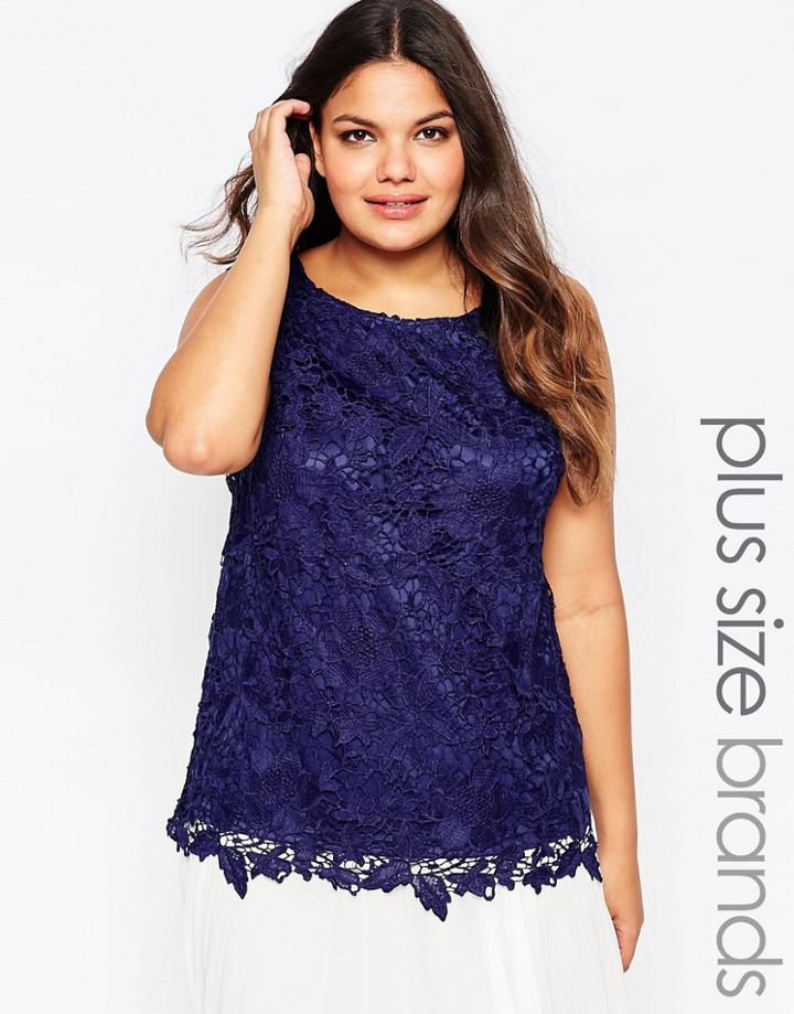 Lovedrobe Plus Top In Crochet Lace - Navy