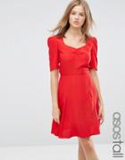 Asos Tall 3/4 Sleeve Tea Dress With Sweetheart Neck - Red