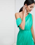 Asos Design One Shoulder Maxi Dress In Hammered Satin - Green