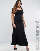 Goddiva Plus Maxi Dress With Lace Sleeves - Black