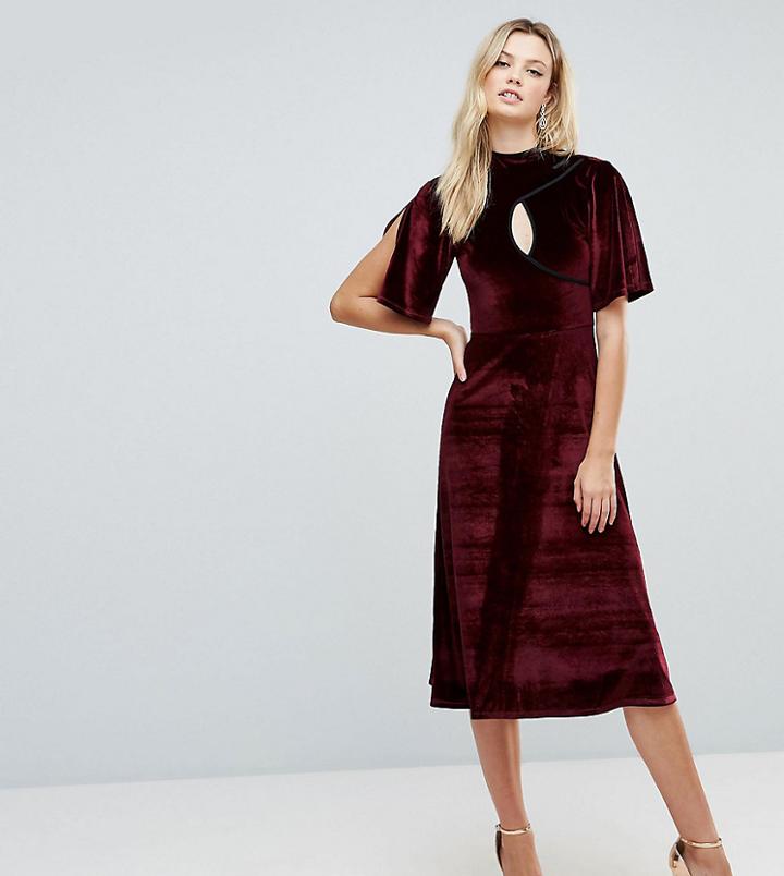 Asos Tall Velvet Oriental Midi Dress - Red