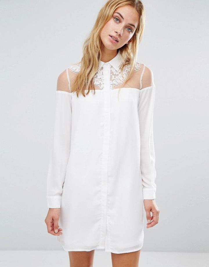 Fashion Union Dress With Sheer Top Panel And Collar - White