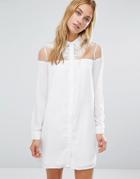 Fashion Union Dress With Sheer Top Panel And Collar - White