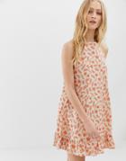 Glamorous Cami Swing Dress With Full Skirt In Leaf Print-orange