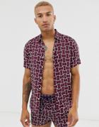 Asos Design Relaxed Fit Shirt In Geo Print - Navy
